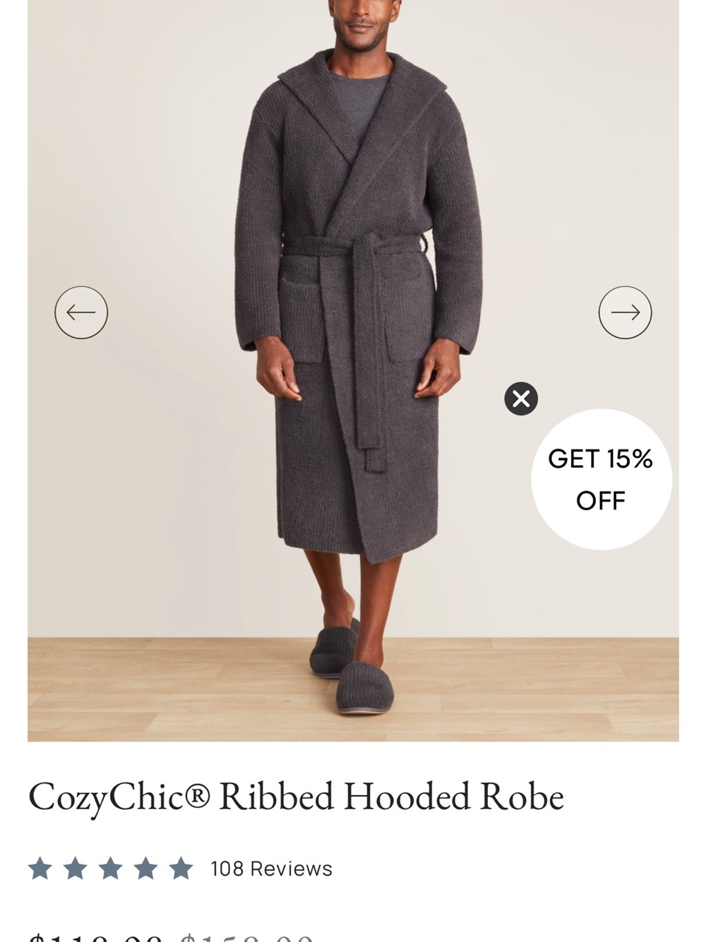 Barefoot Dreams CozyChic Ribbed Hooded Robe Jacket - Charcoal